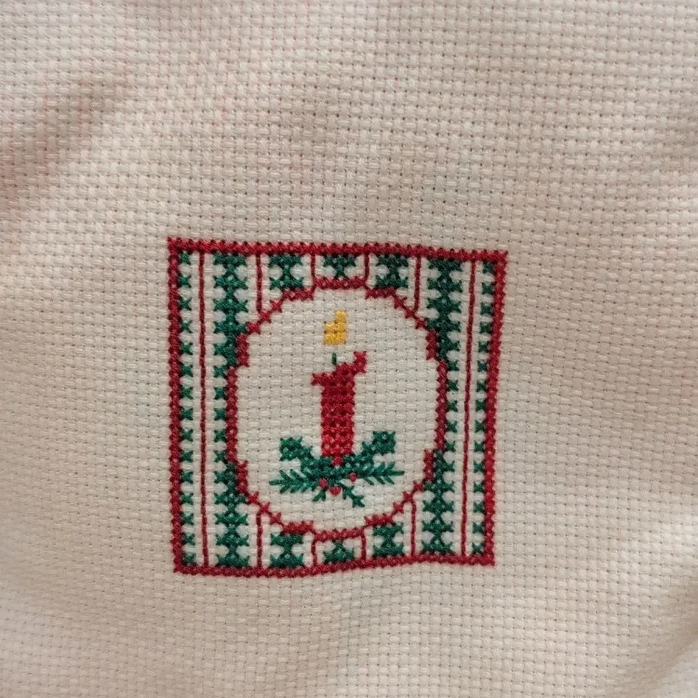 Handcrafted Festive Red and Green Ruffled Cross-stitch Holiday Pillows Set of 2